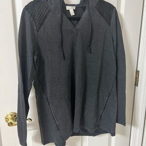 NWT LOGO by Lori Goldstein Women's Black Hoodie with Quilted Accents